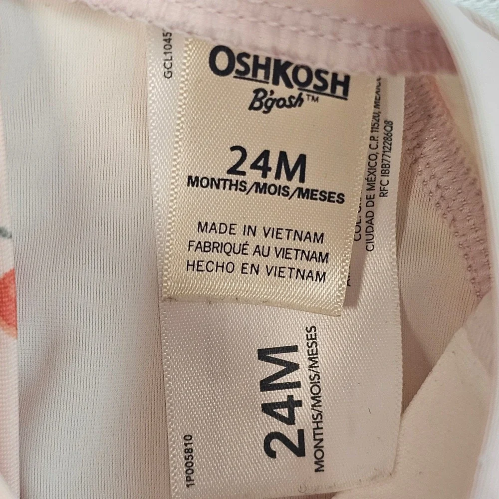 OshKosh Bgosh Baby Girl 24M Pink CherryFloral LongSleeve RuffleSwimsuit 1P005810